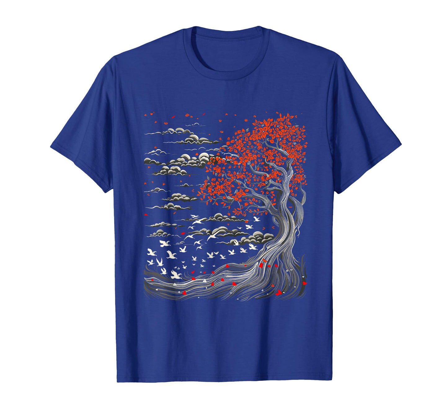 Japanese Tree, Birds, Clouds Art, Natur Lover, Men, Women, T-Shirt