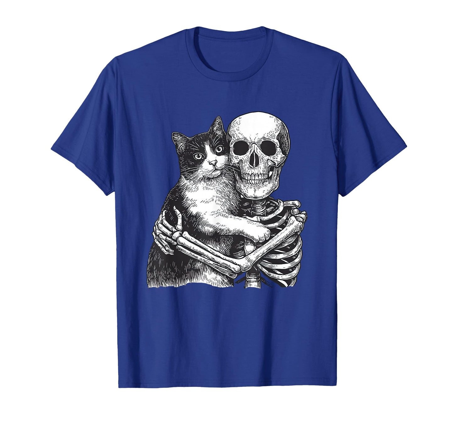 Funny Halloween Skeleton Hugging Cat Goth Grunge Death T-Shirt