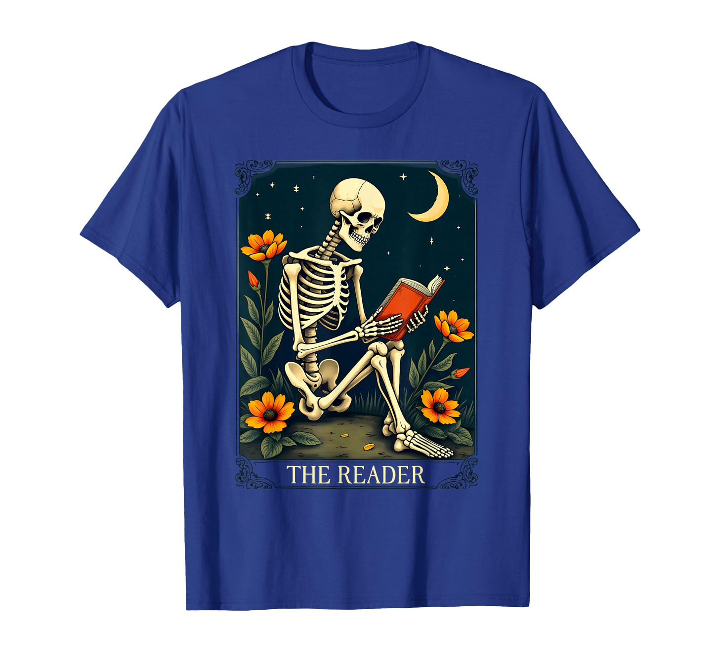 Floral Tarot Card The Reader Skeleton Bookworm Librarian T-Shirt