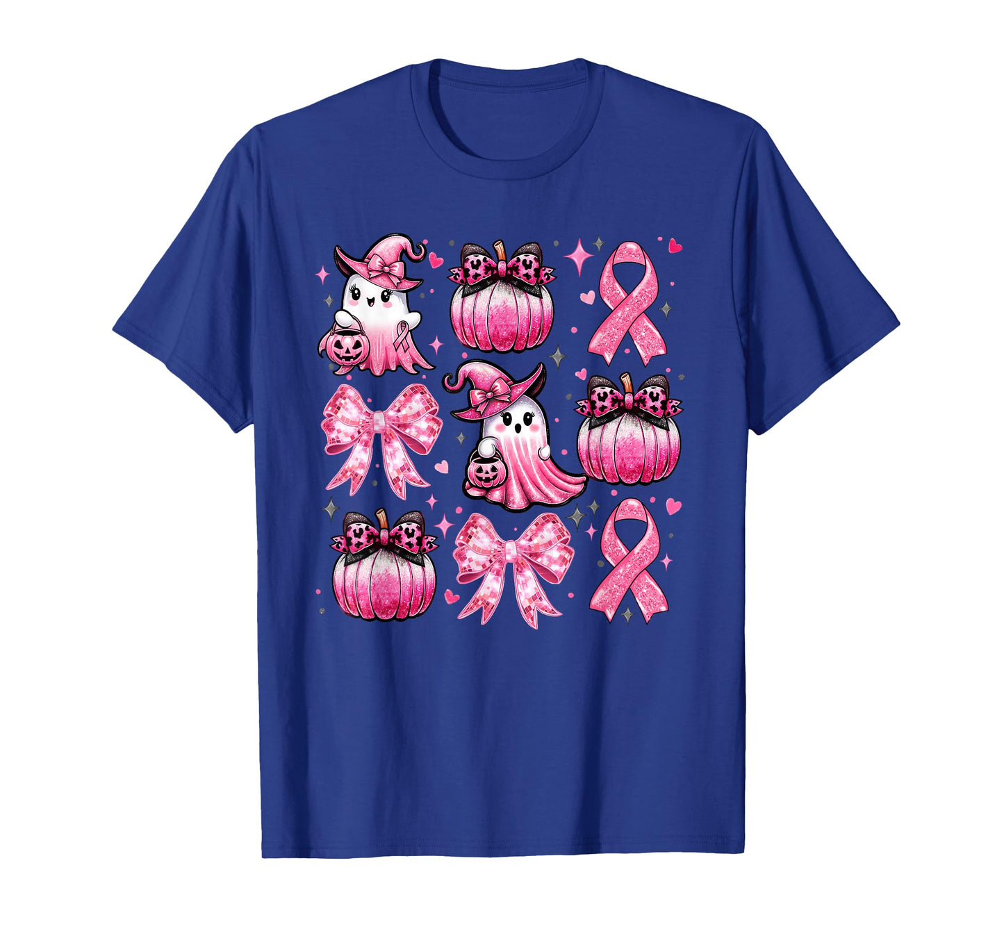 Pink Ghost Coquette Bow Halloween Breast Cancer Awareness T-Shirt
