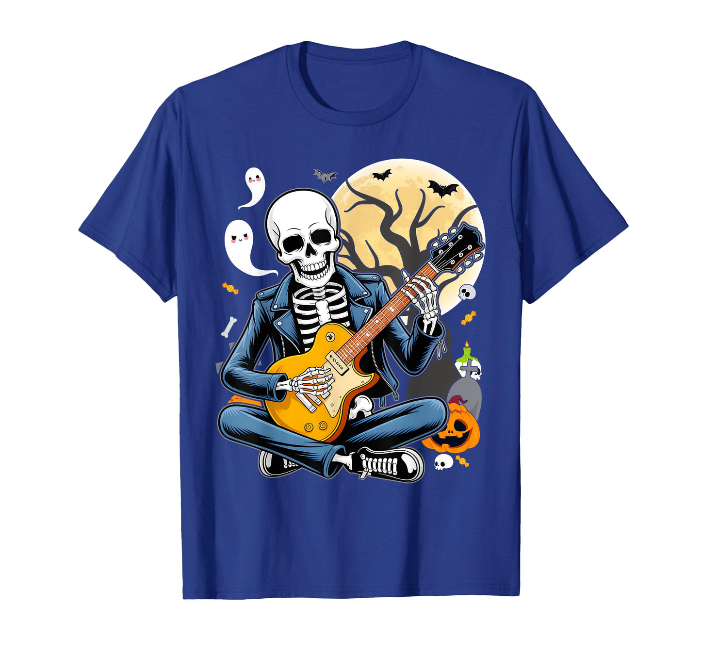Skeleton Playing Guitar Punk Rock Music Halloween Mens Kids T-Shirt