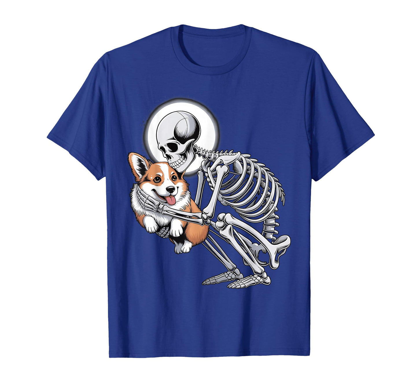 Skeleton Hugging Dog Halloween Corgi Lover Mom Dad T-Shirt