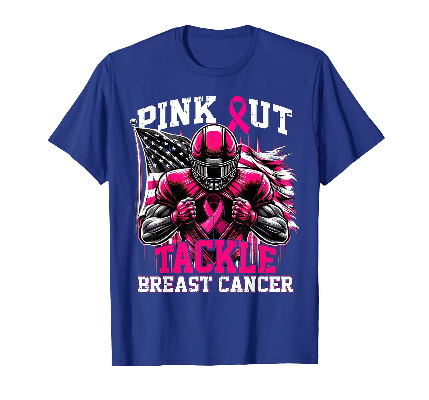 Pink Out Tackle Football Breast Cancer Awareness Men Boys T-Shirt