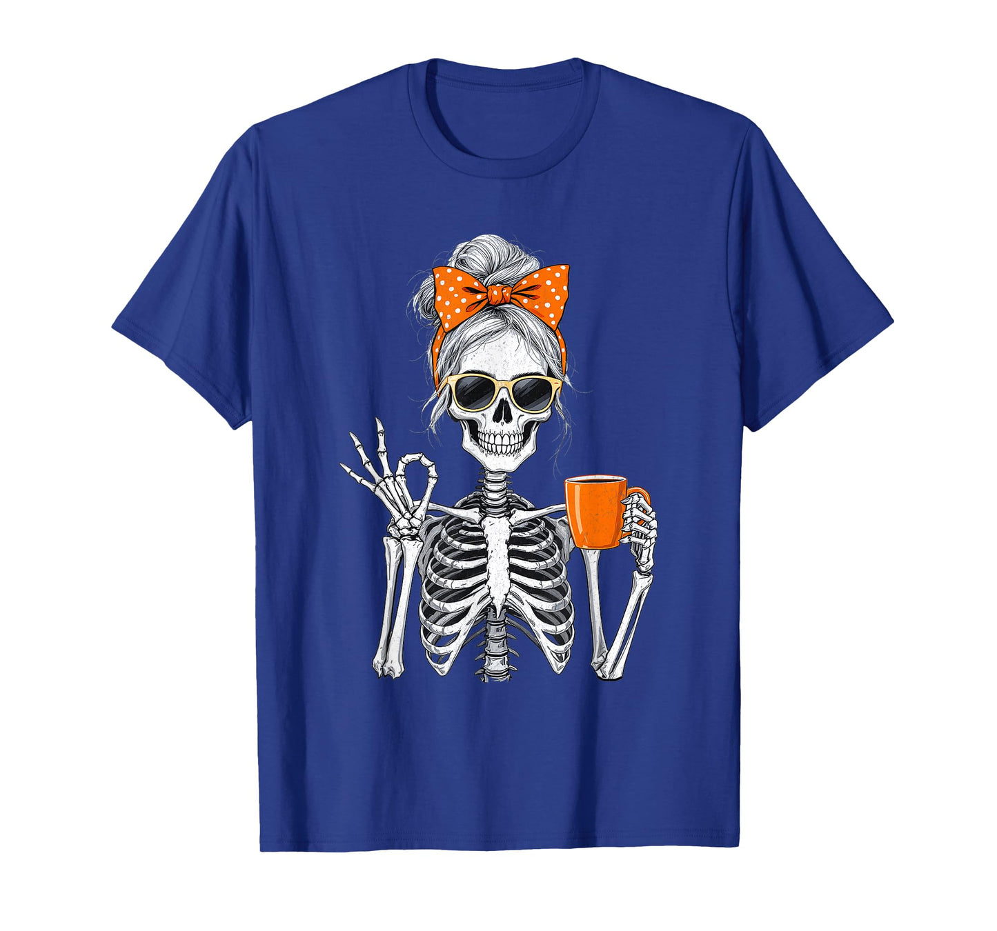 Halloween Skeleton Messy Bun Coffee Funny Spooky Mom T-Shirt