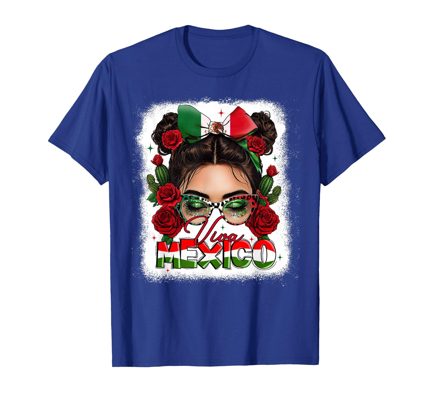 Viva Mexico Mexican Flag Independence Day Messy Bun Women T-Shirt