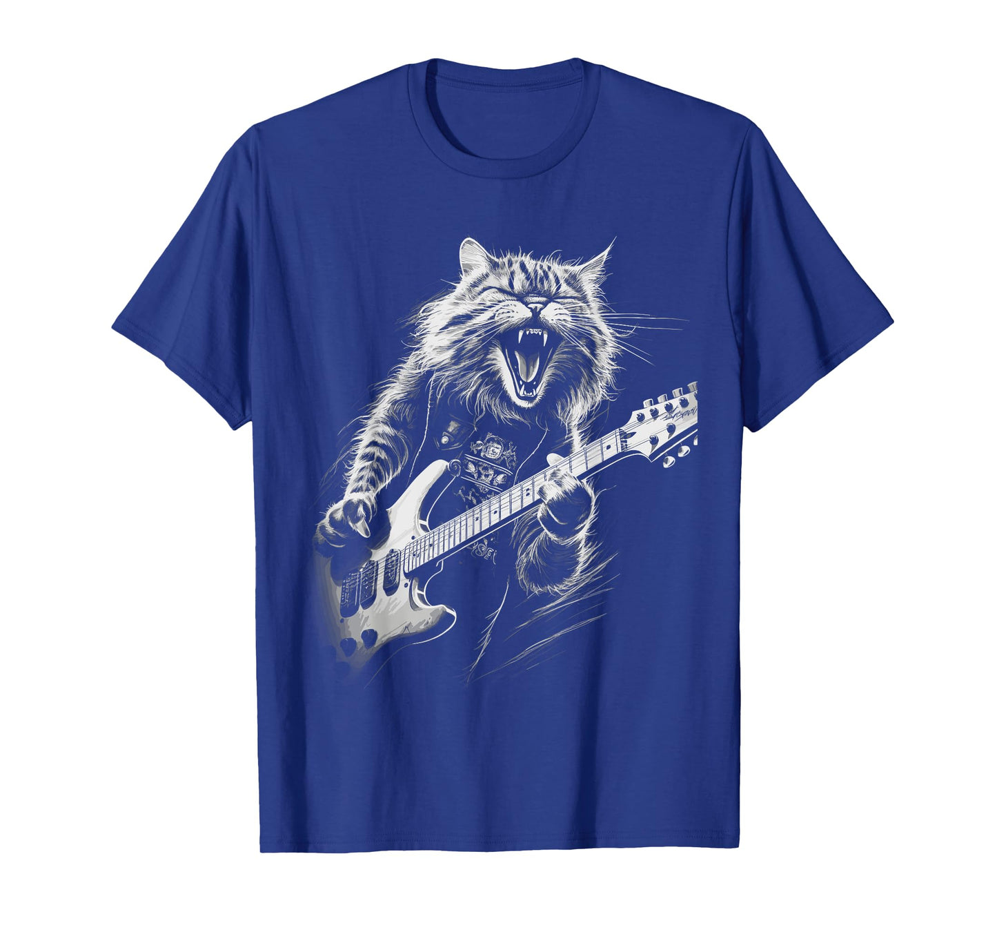 Rock Cat Playing Guitar mens woman Funny Guitar Cat T-Shirt