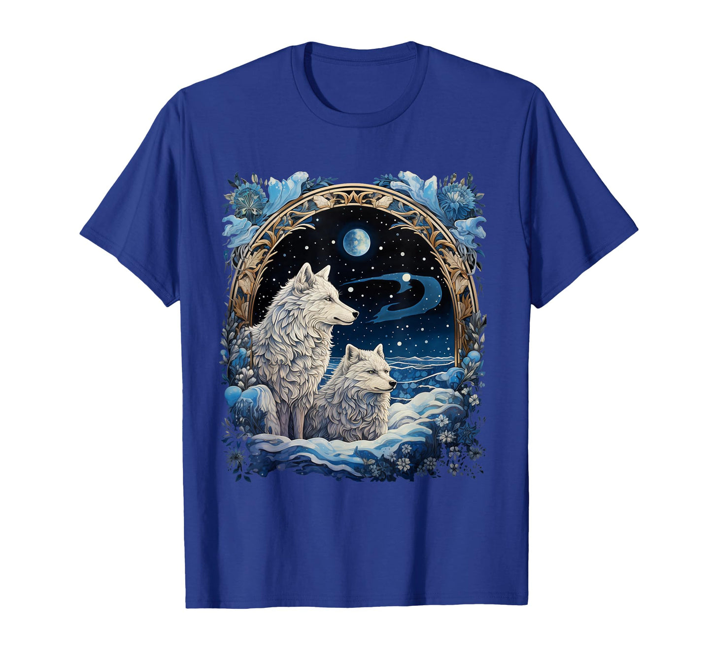 Winter Wolves Peaceful Snowscape Portrait Art Noveau T-Shirt