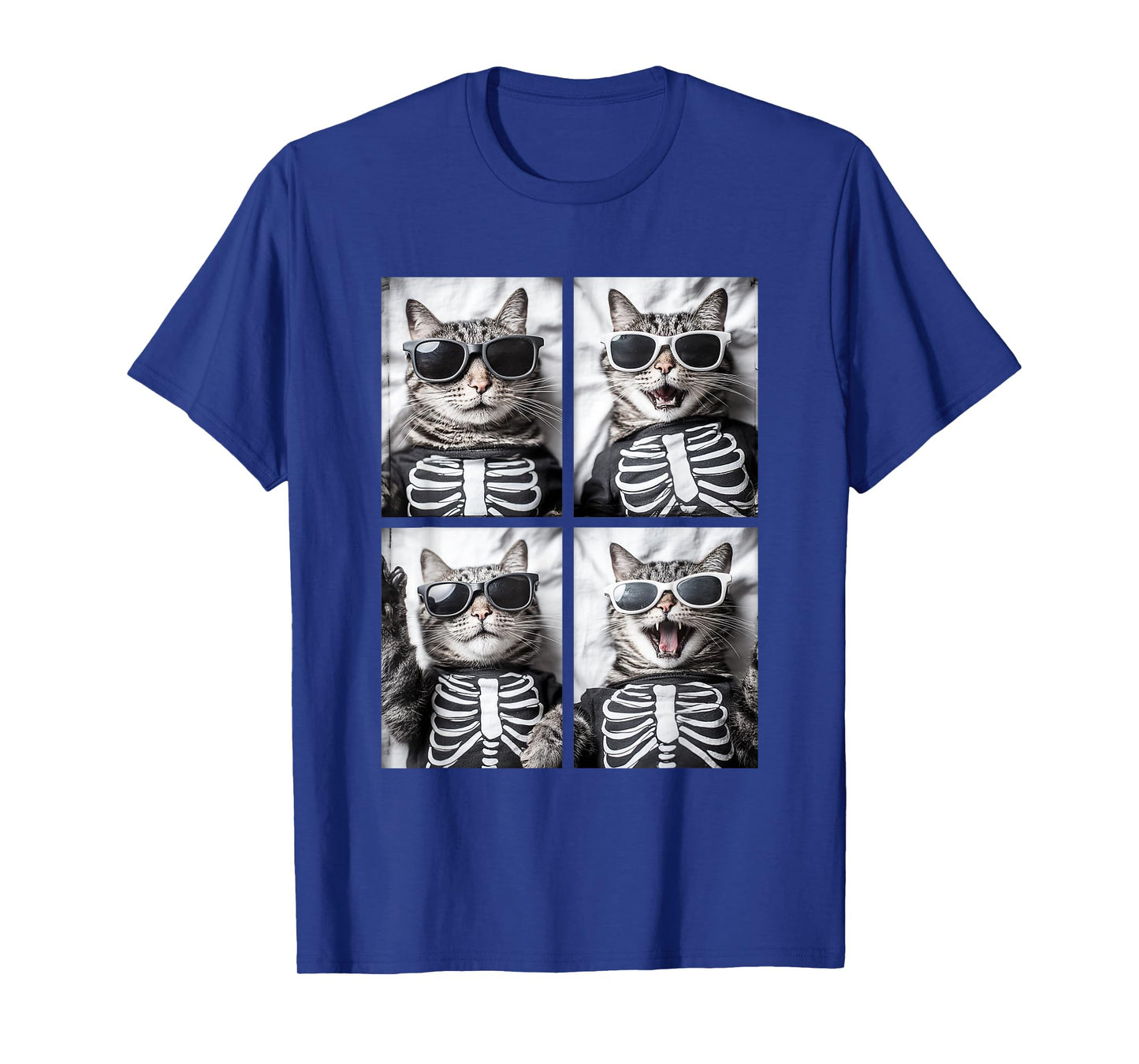 Cute Cat with Sunglasses Skeleton Costume Funny Halloween T-Shirt