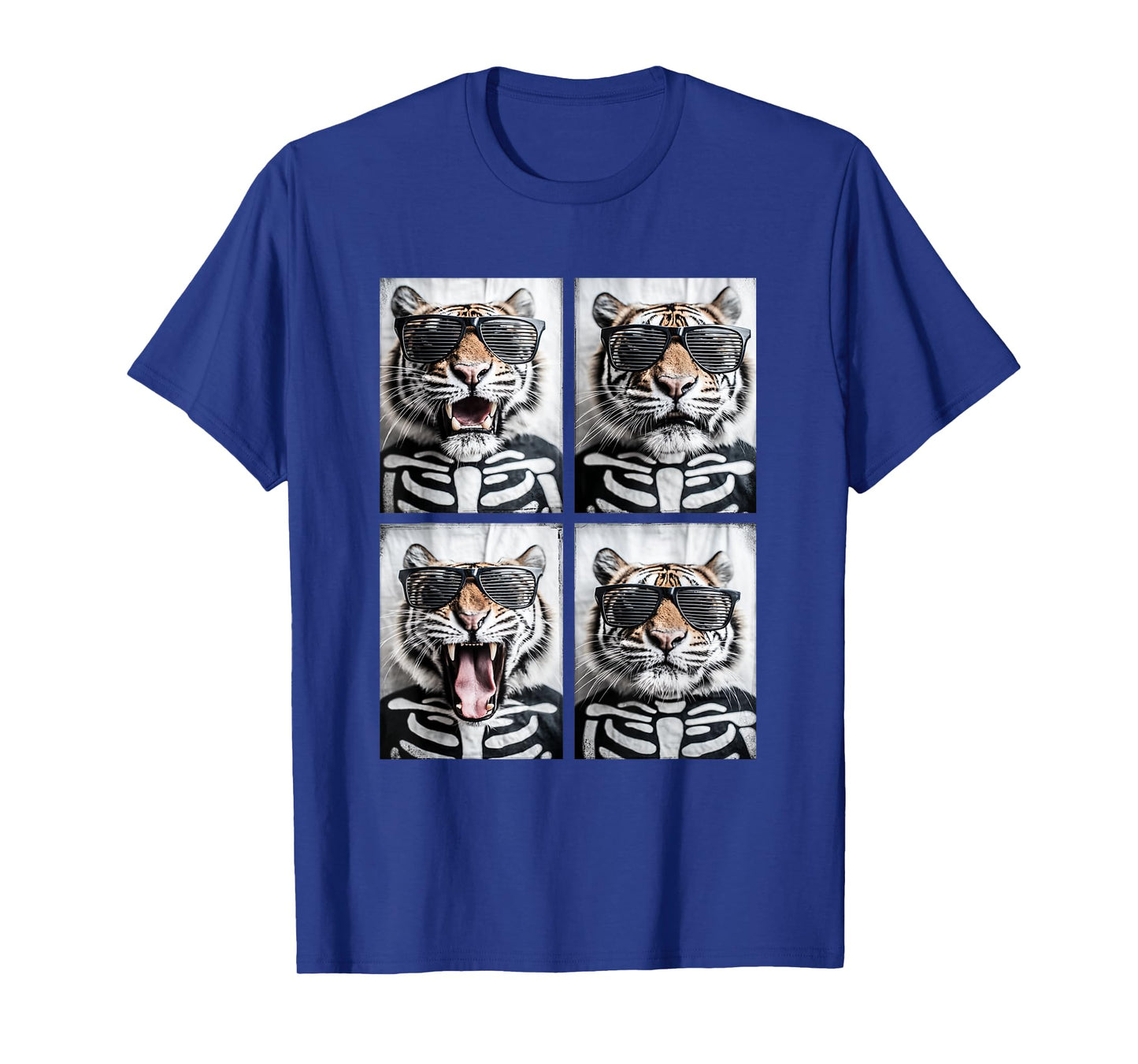 Cute Tigers with Sunglasses Skeleton Costume Funny Halloween T-Shirt