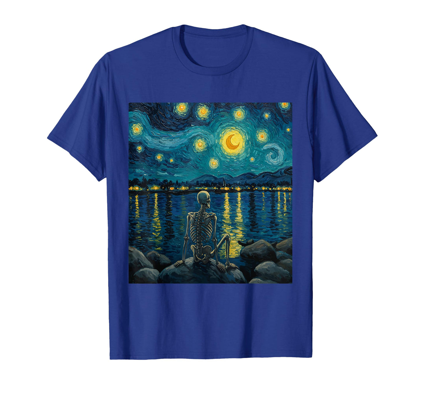 Funny Halloween Starry Night Skeleton Vincent Van Gogh T-Shirt