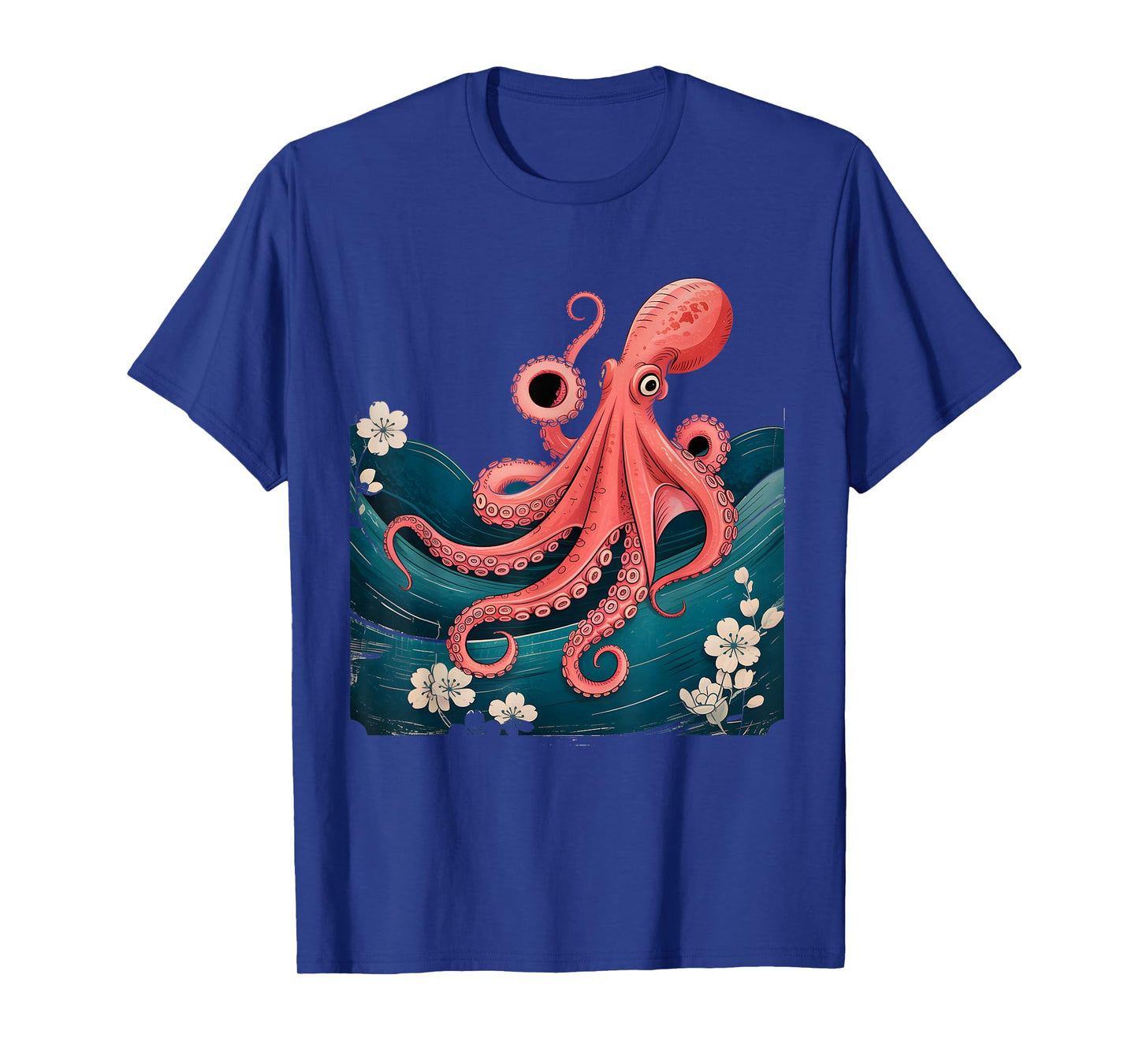 Vintage Japanese Octopus Cherry Blossom Retro Art Graphic T-Shirt
