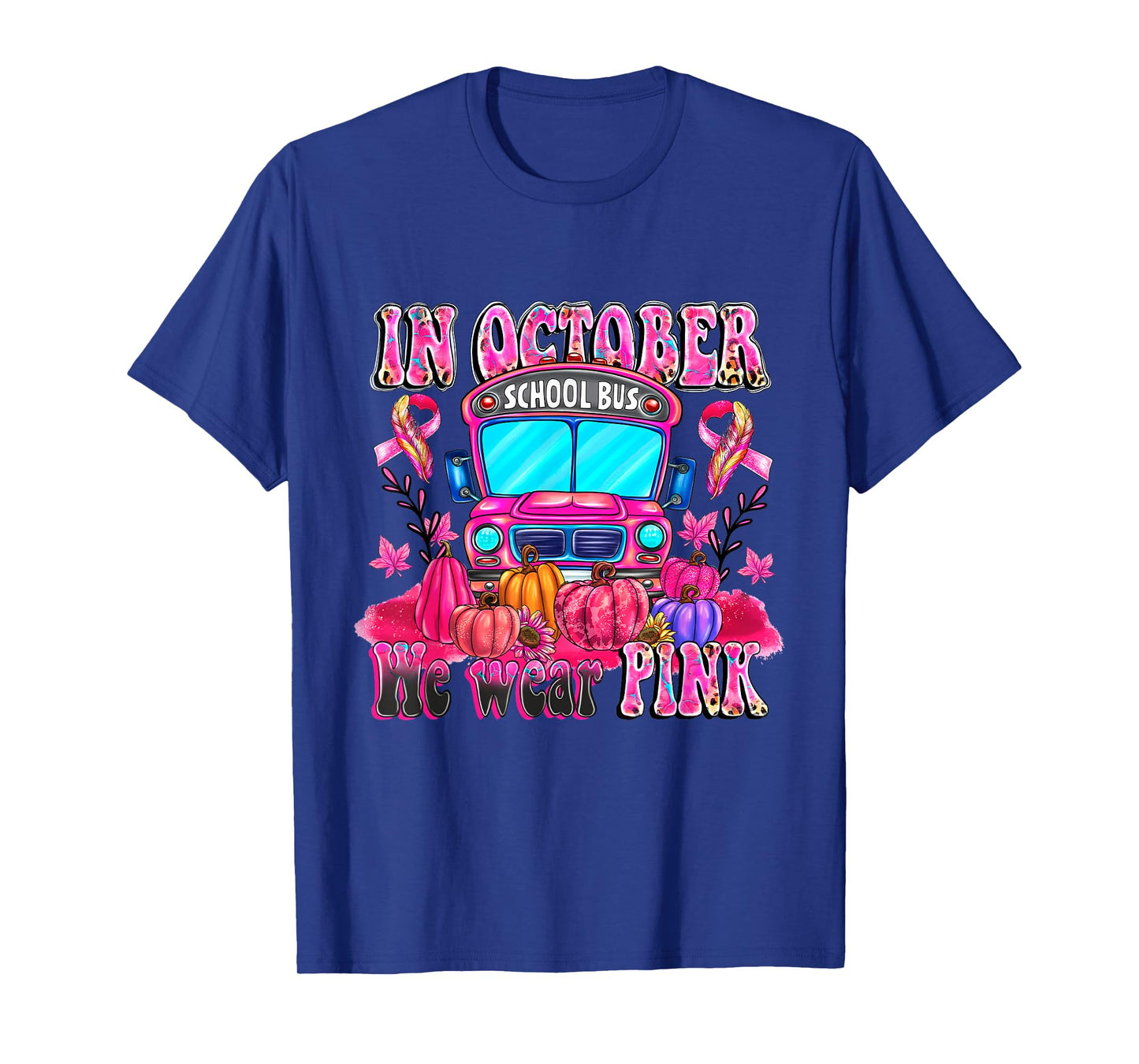 In October We Wear Pink School Bus Halloween Skeleton Outfit T-Shirt