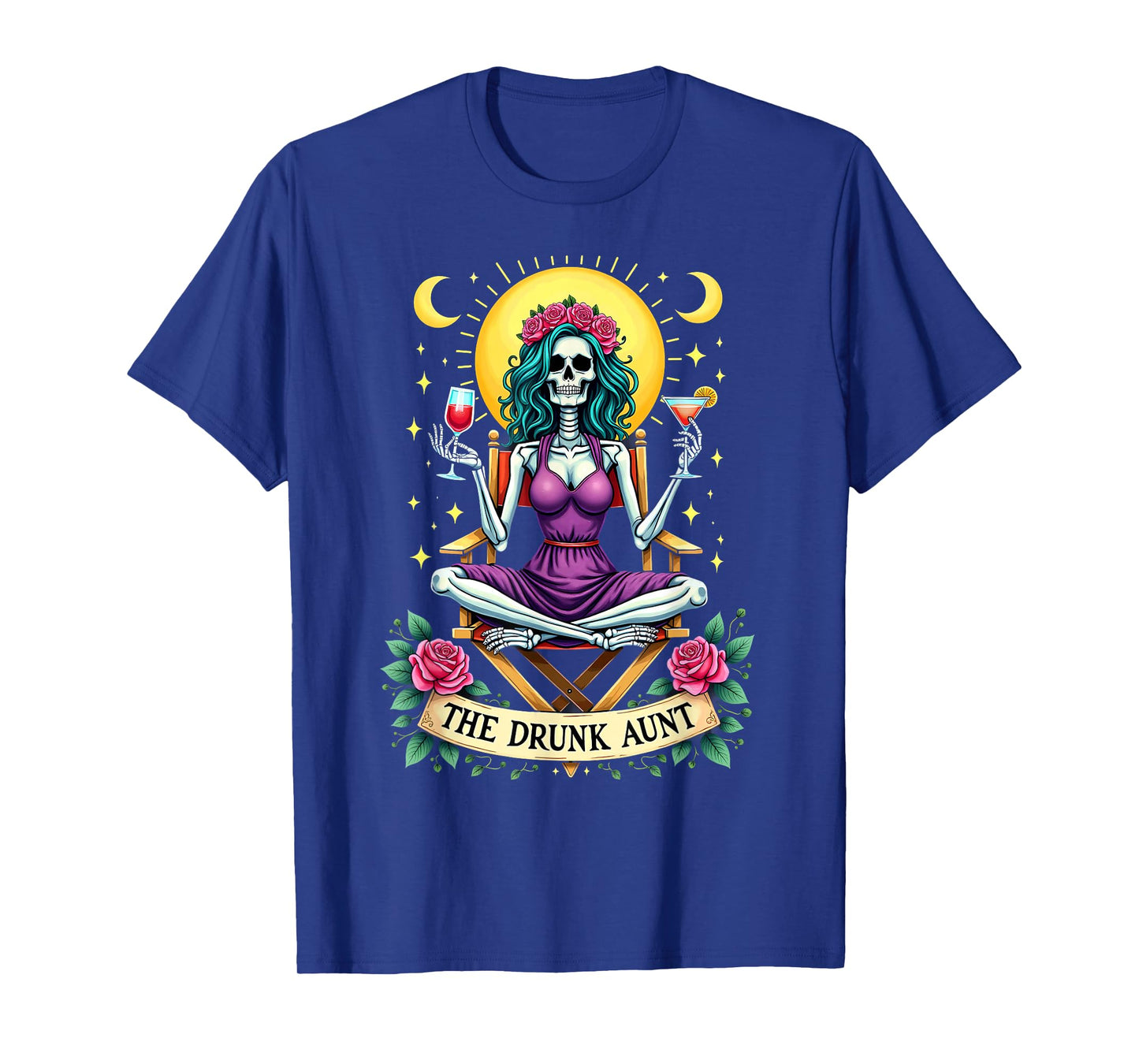 Gothic Tarot Card The Drunk Aunt Skeleton Halloween T-Shirt
