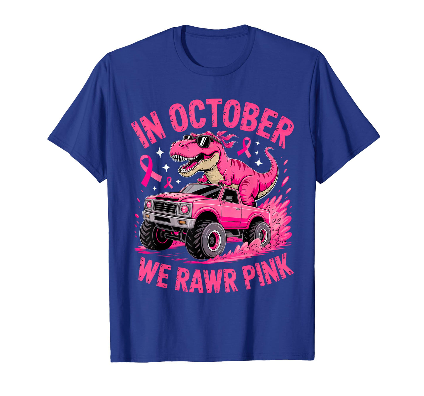 Trex Dino in October We Wear Pink Breast Cancer Awareness T-Shirt