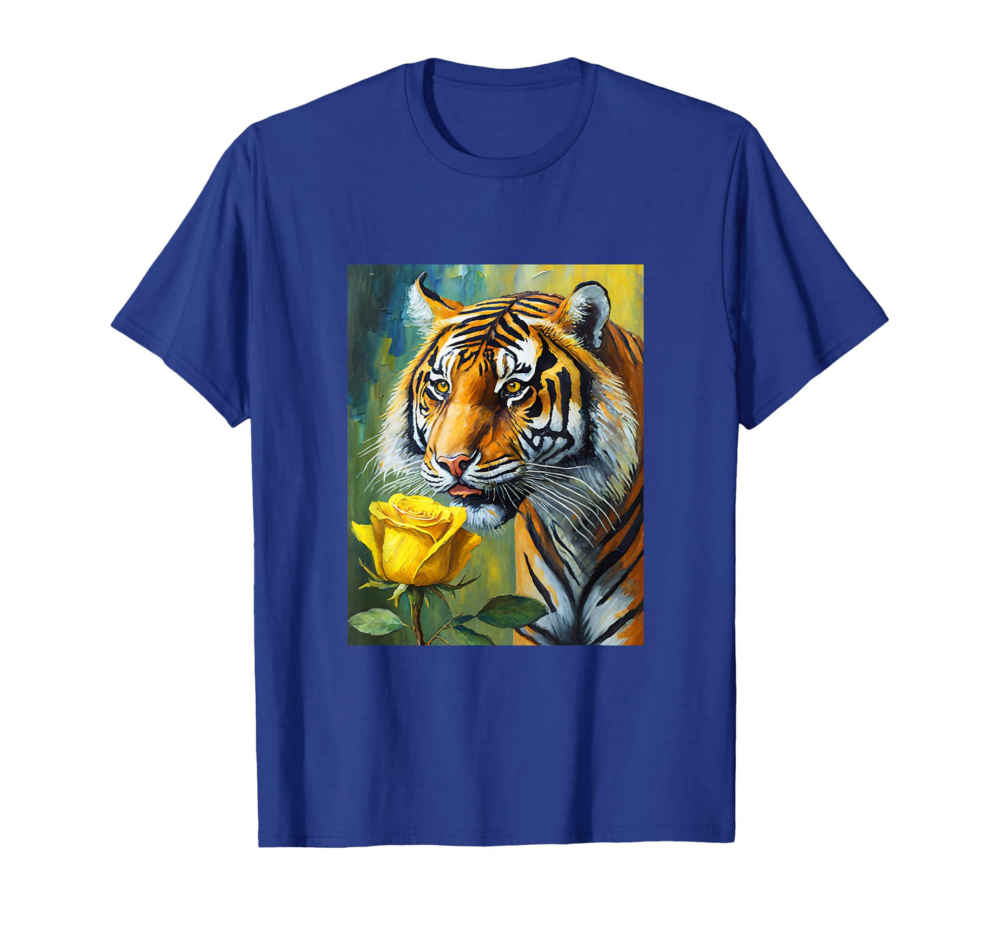 Tiger Sniffing a Yellow Rose Illustration Graphic Design T-Shirt
