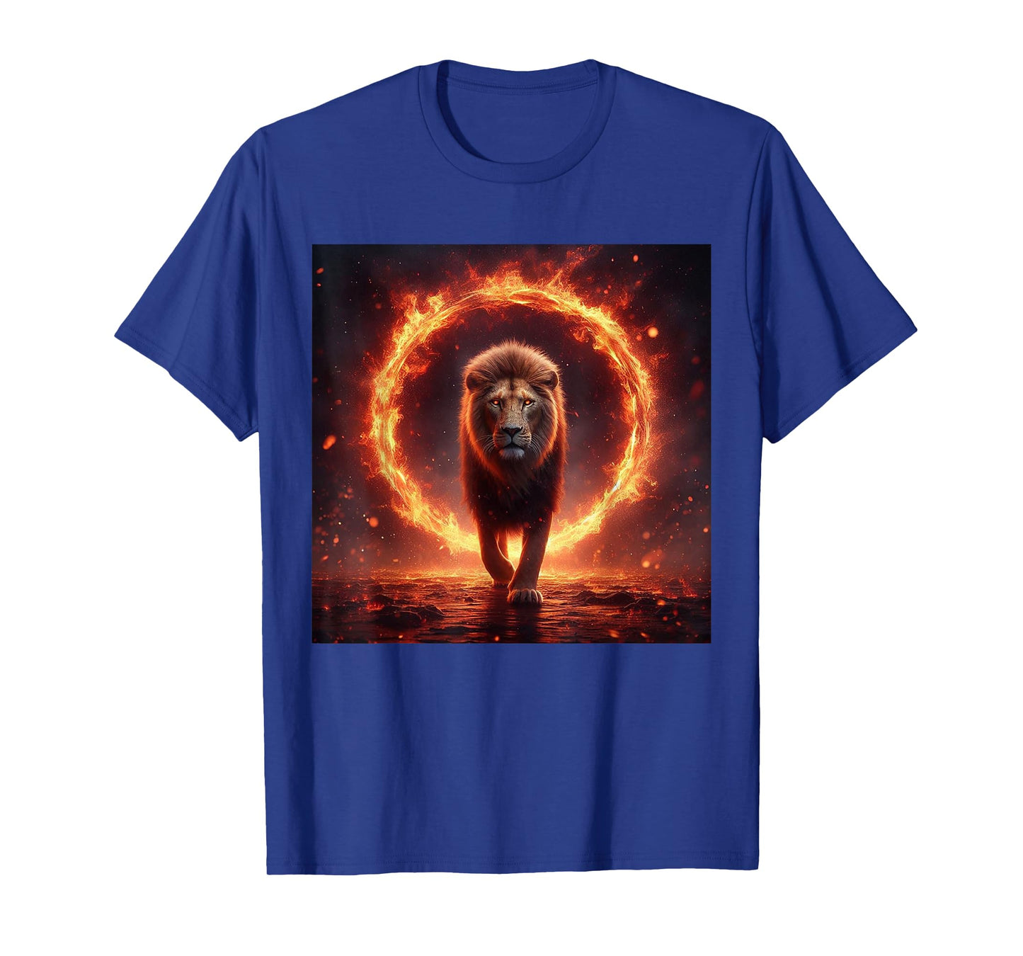 Safari Lion Walking Through Fire - Animal Big Cat Nature Men Women Girls Kids T-Shirt
