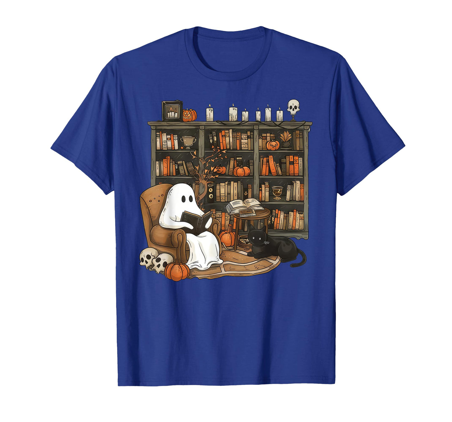 Vintage Ghost Reading Books Librarian Teacher Halloween T-Shirt for Men Women