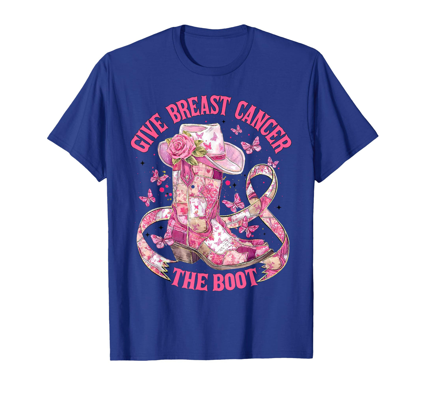 Give Breast Cancer The Boot Pink Ribbon Western Cowboy Boots T-Shirt