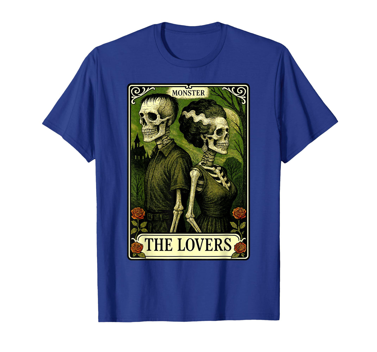 Monster Frankenstein and Bride Lovers Tarot Card Skeleton T-Shirt