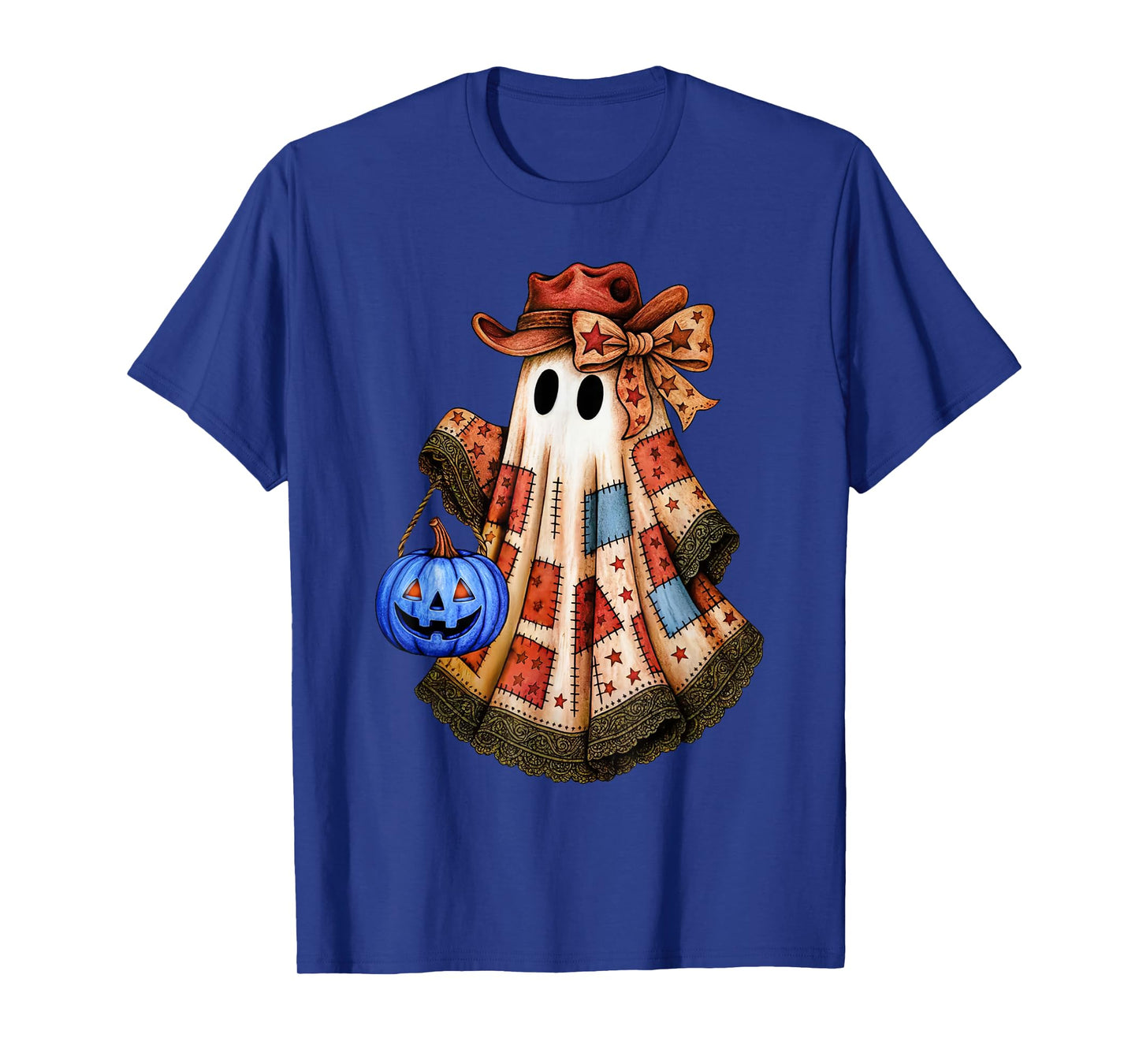 Preppy Girly Coquette Bow Patchwork Ghost Fall Halloween T-Shirt