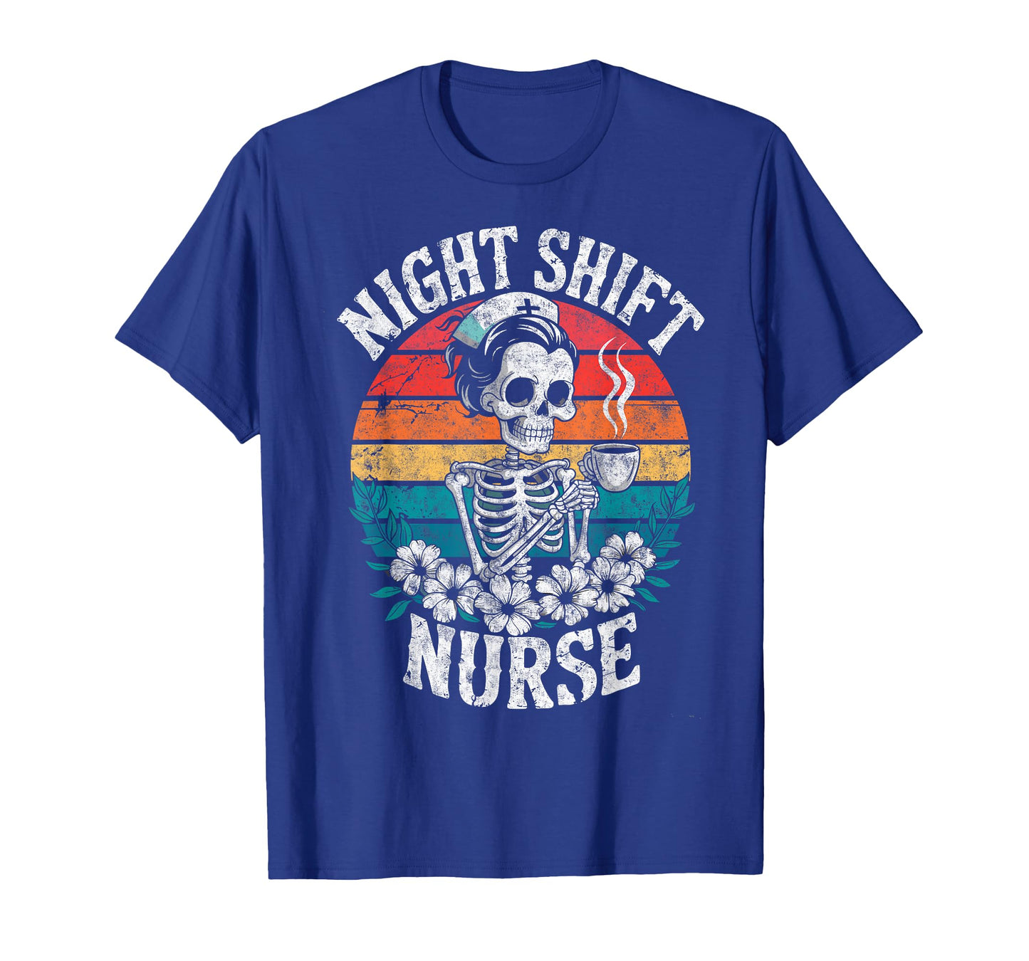 Retro Night Shift Skeleton Nurse Keeping 'EM Alive Till 7:05 T-Shirt