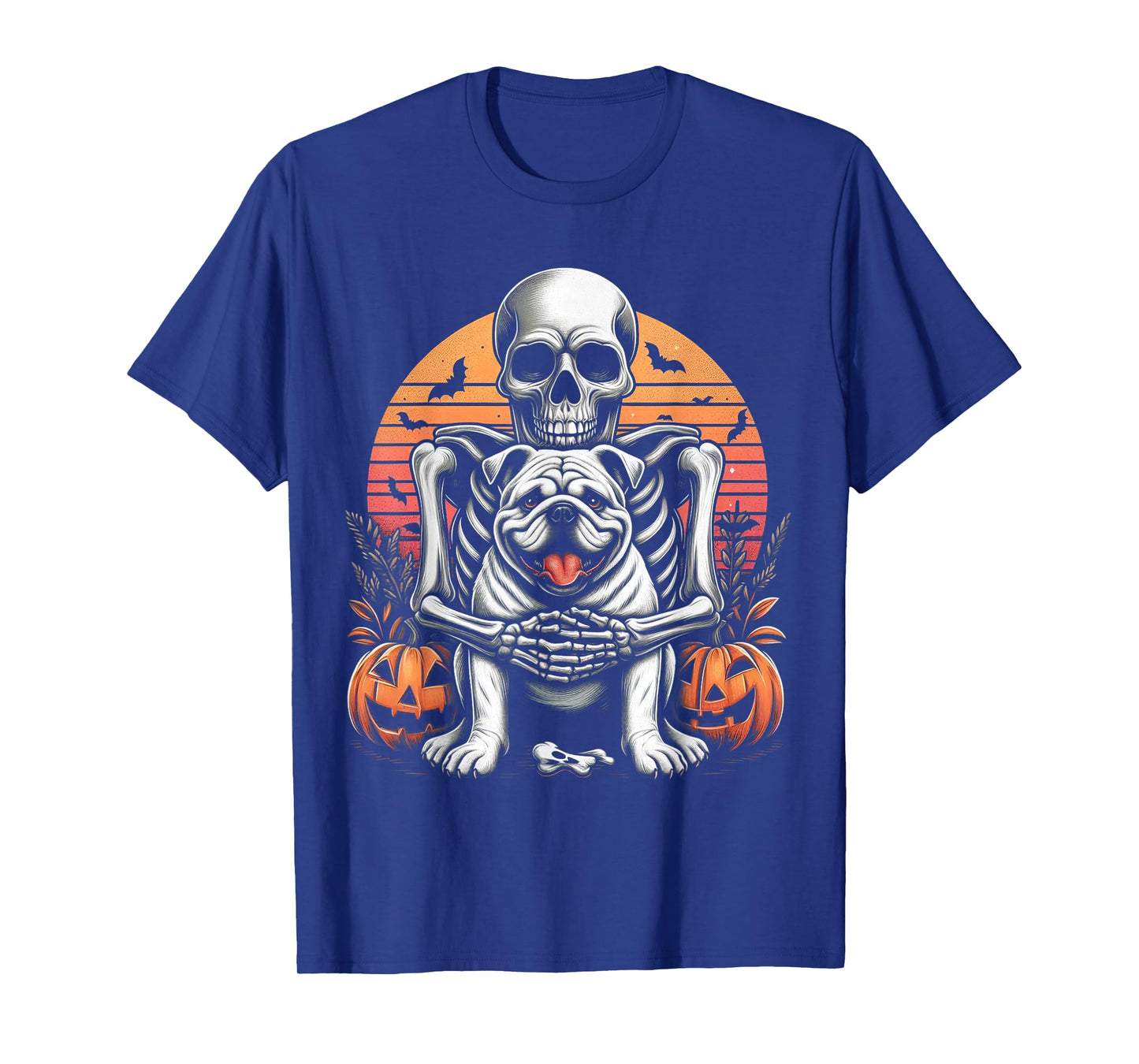 Skeleton Hugging Bulldog Halloween Lover Mom Dad T-Shirt