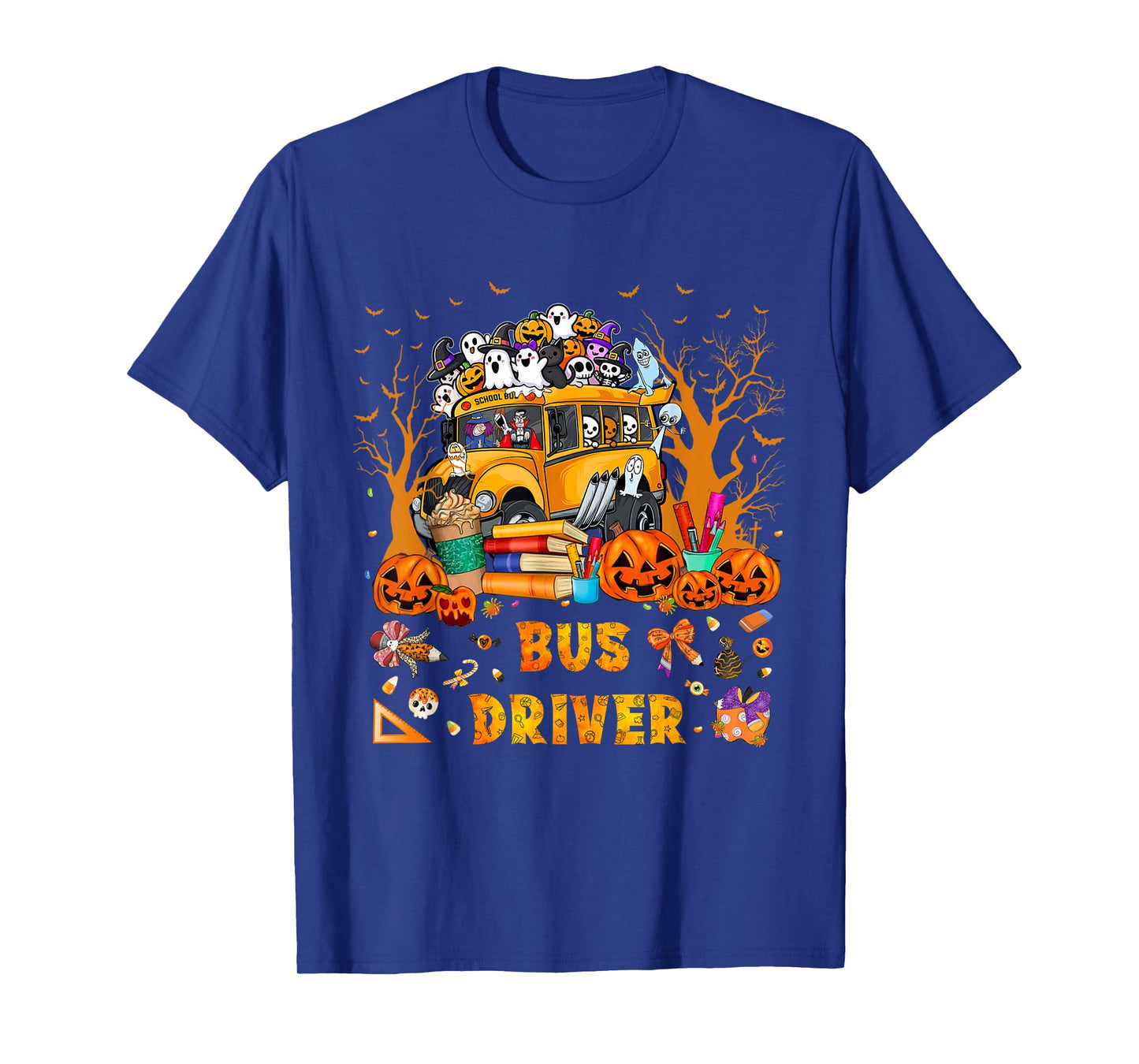 School Bus Driver Pumpkin Season Skeleton Fall Halloween T-Shirt
