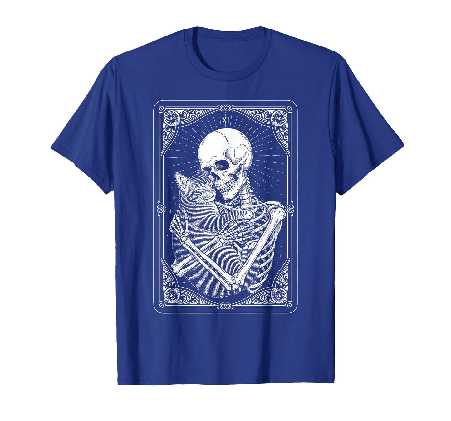 Tarot Card Skeleton Hugging Cat Halloween for Women Men T-Shirt