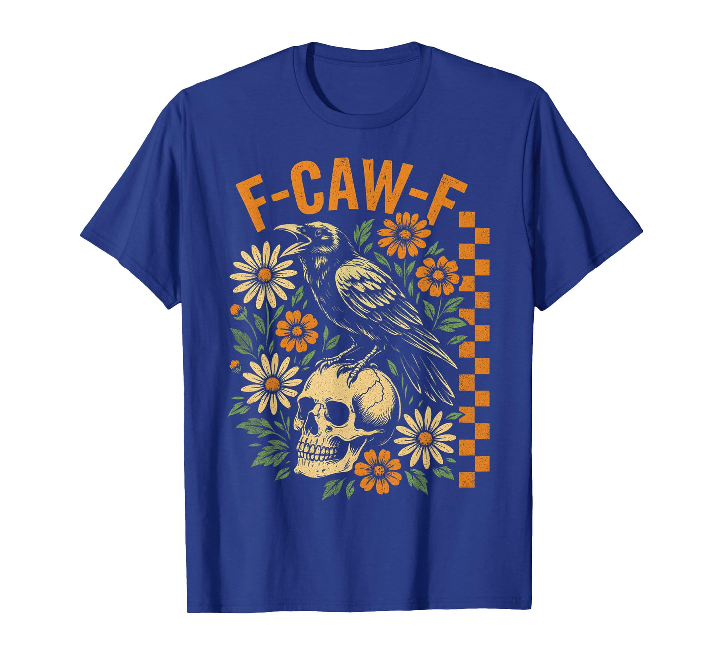 Crow Raven F-CAW-F Funny Halloween Gothic Floral Checkered T-Shirt