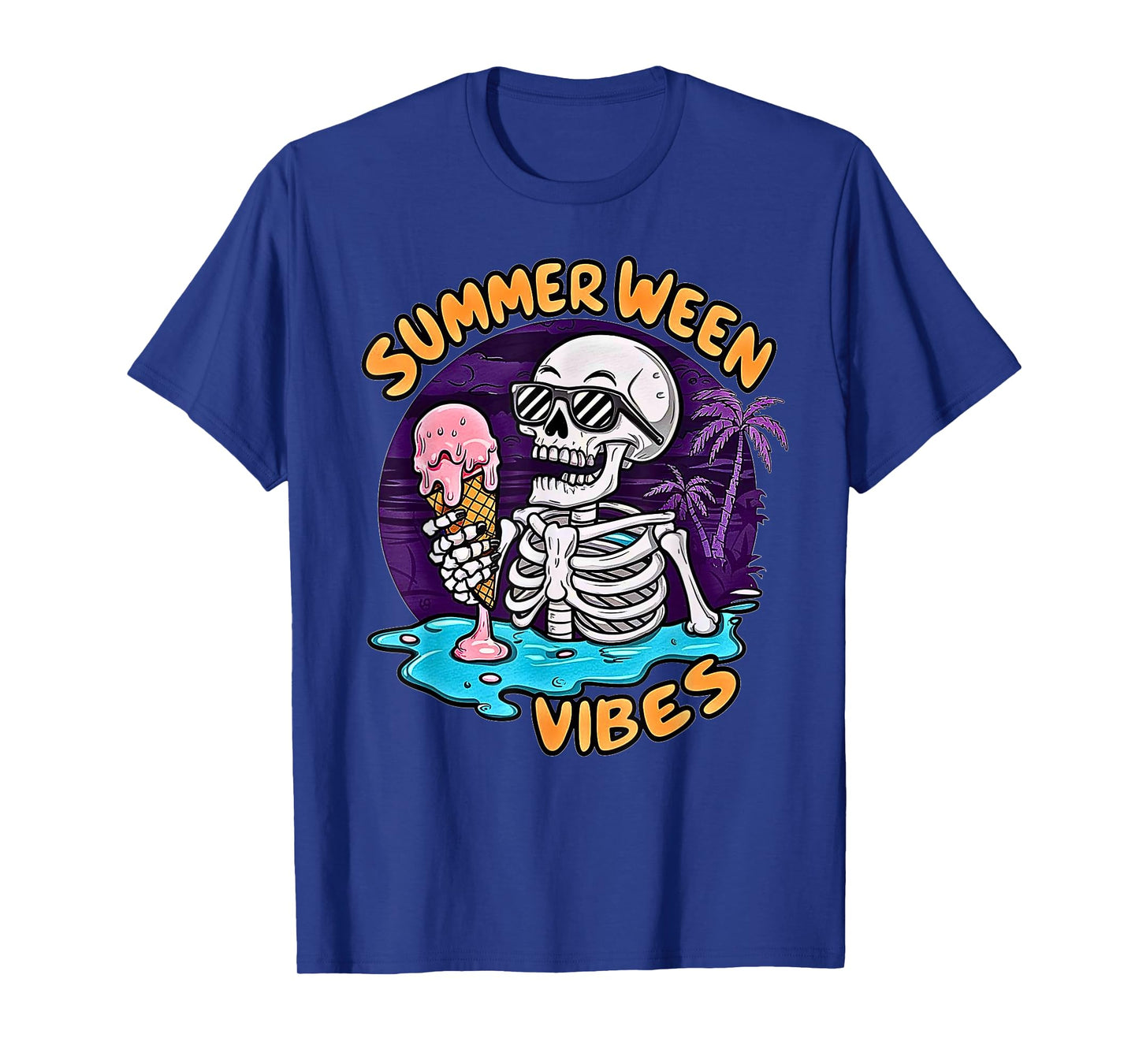 Summerween Vibes Skeleton Ice Cream Summer Vacation Funny T-Shirt