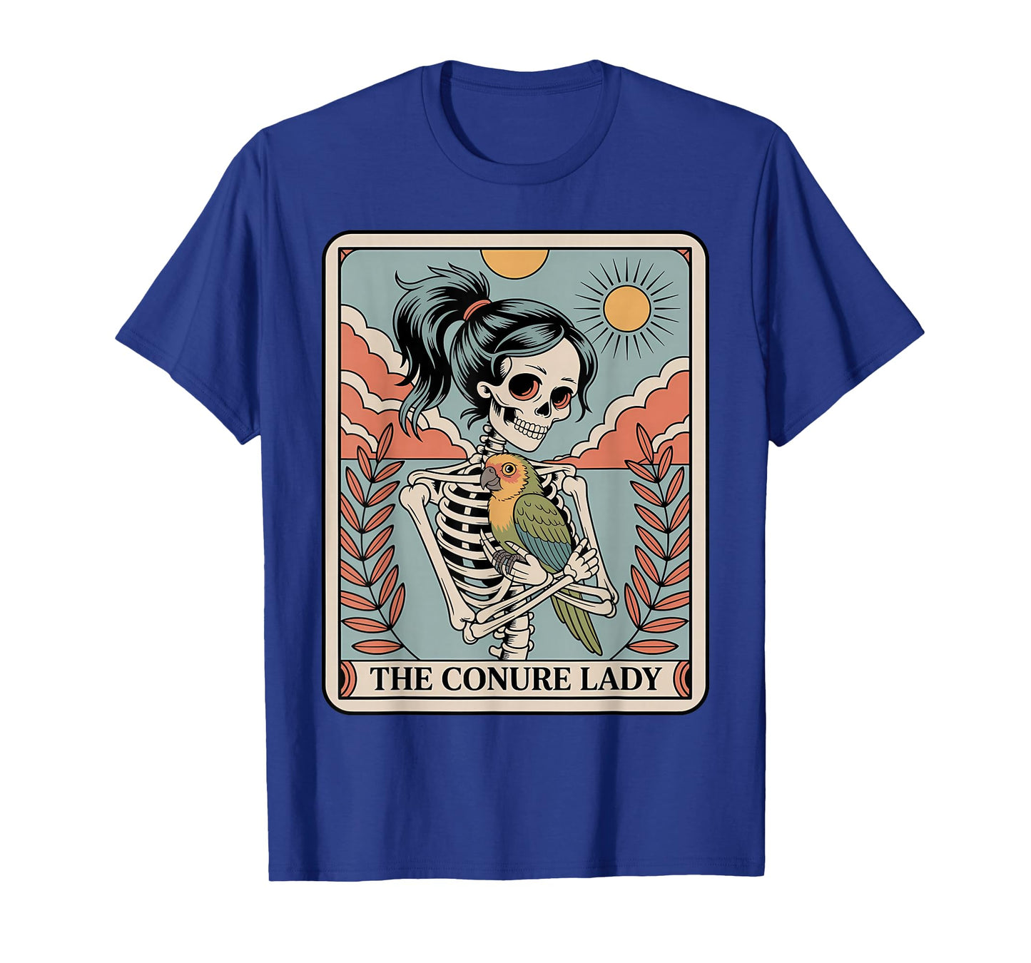 Conure Lady Tarot Card Skeleton Parrot Lover Halloween Witch T-Shirt