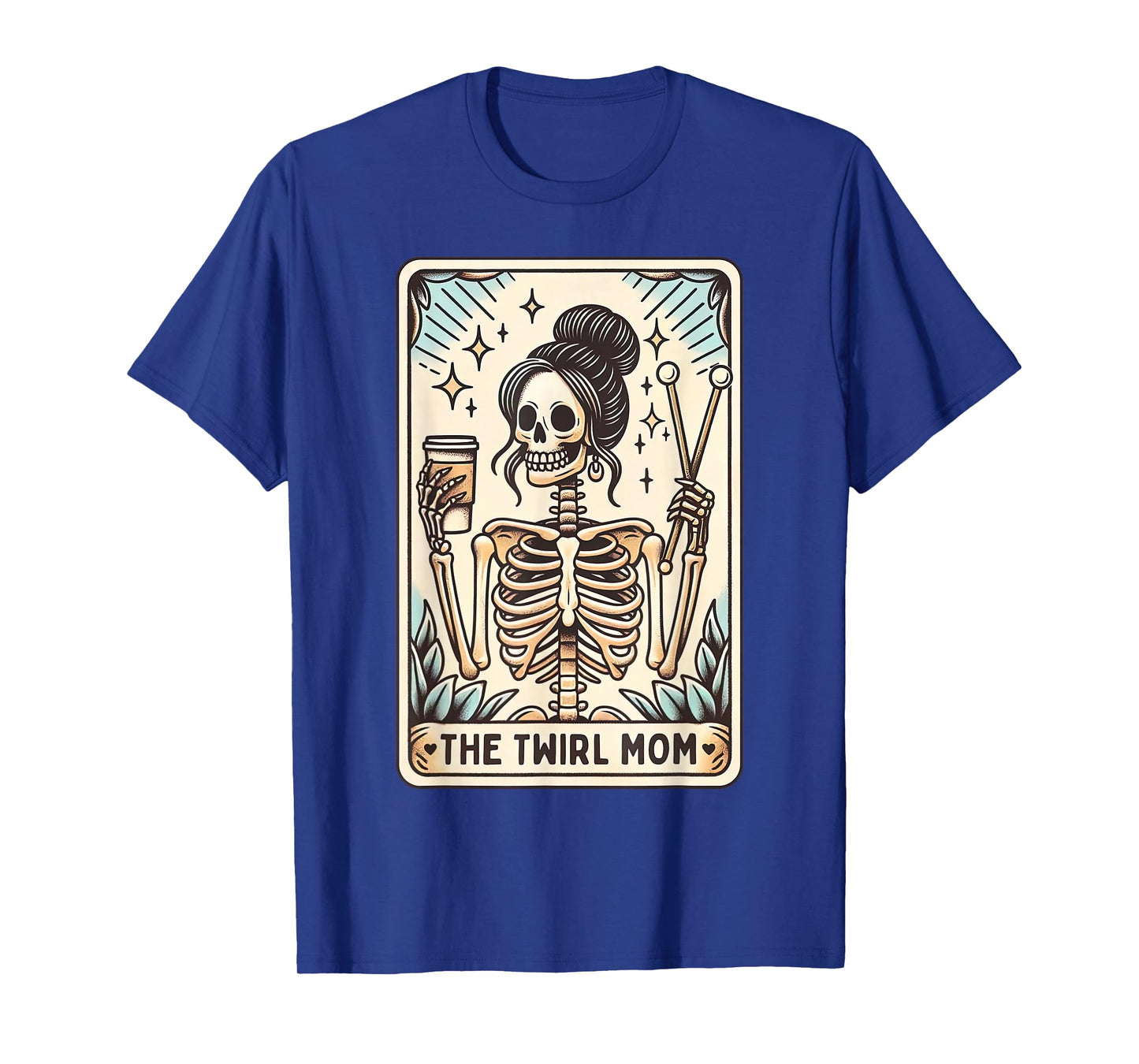 Baton Twirler Mom Tarot Card Halloween Skeleton Twirling T-Shirt