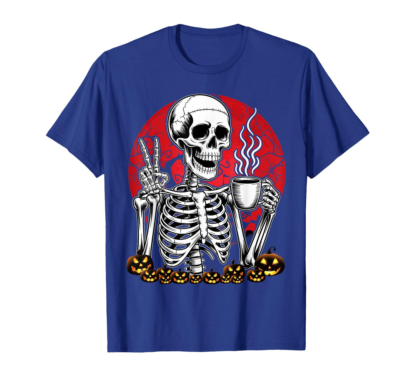 Halloween Skeleton Coffee Peace Funny Costume Men Women Kids T-Shirt