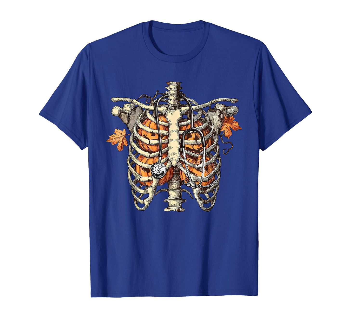 Pumpkin Rib Skeleton Doctor Nurse Day Halloween Costume Men T-Shirt