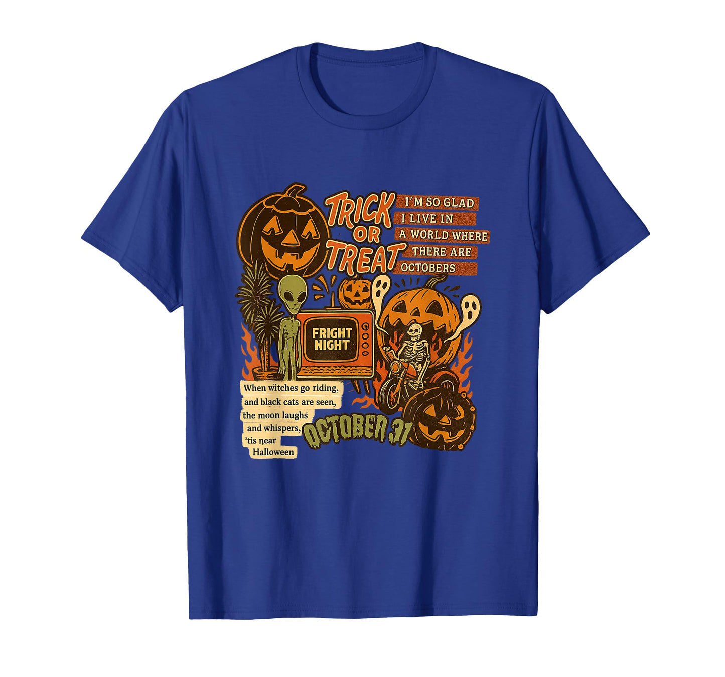 Trick Or Treat Alien Skeleton Riding and Ghost October 31st T-Shirt