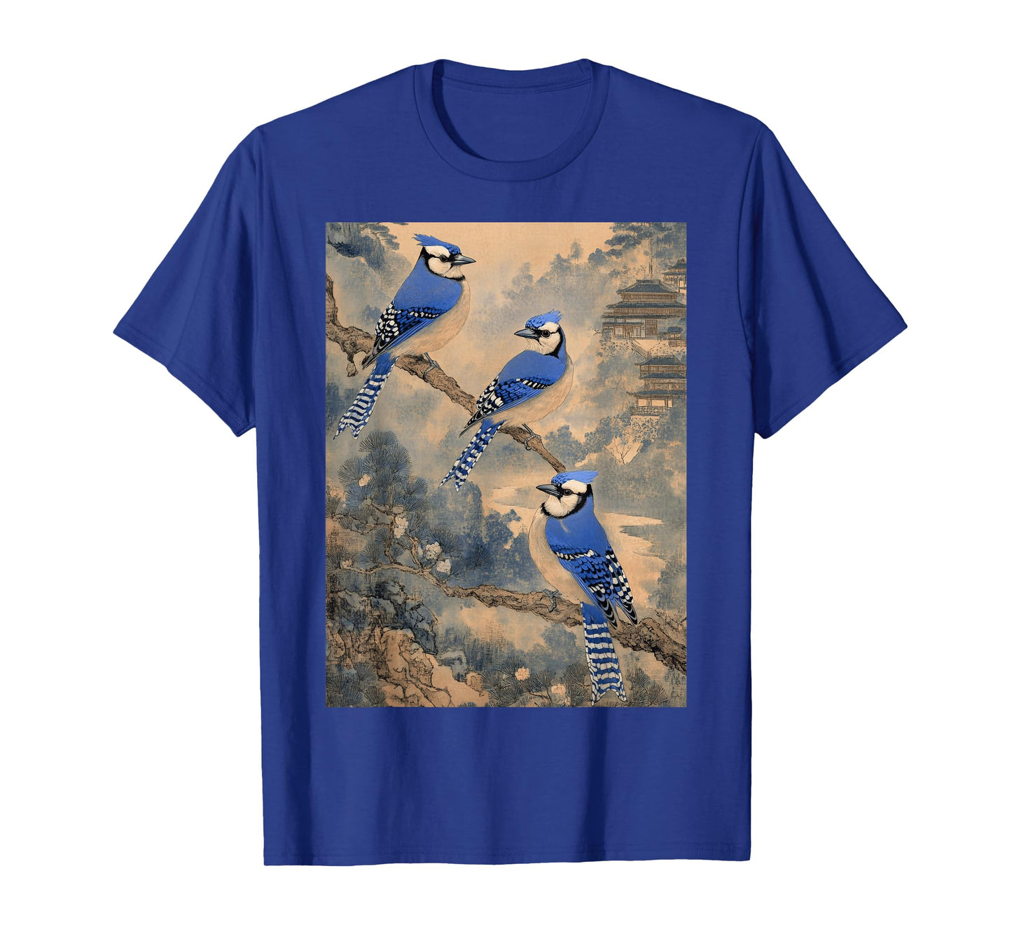 Birdwatching Blue Jay Birds Trees Japanese Woodblock Art T-Shirt