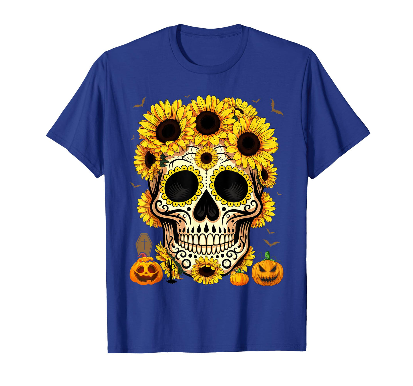 Sugar Skull Skeleton Sunflower Floral Flowers Halloween T-Shirt