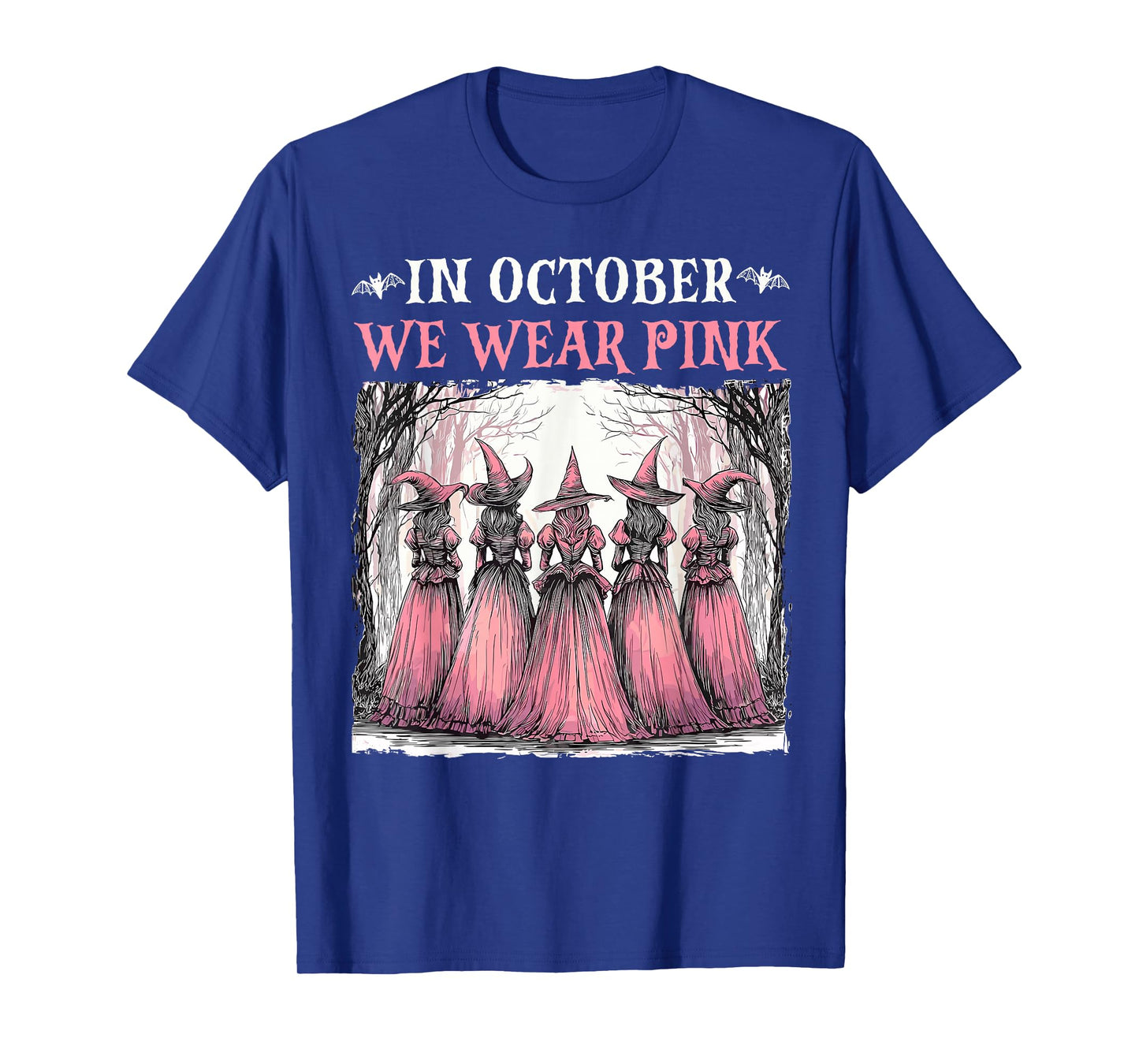 in October We Wear Pink Witch Halloween Breast Cancer Women T-Shirt