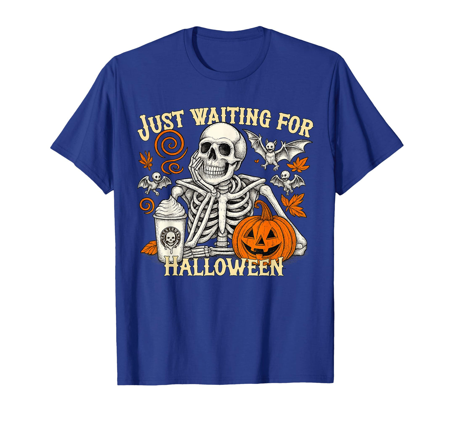 Just Waiting for Halloween Spooky Skeleton Pumpkin T-Shirt