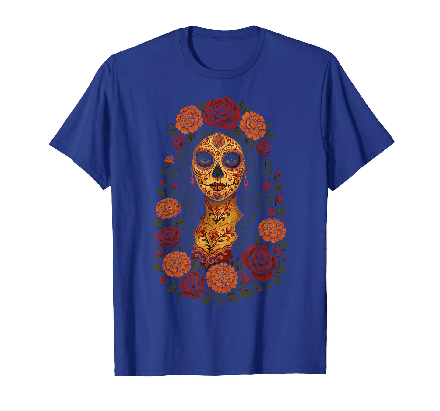 Day of The Dead Dia De Los Muertos Floral Sugar Skull Woman T-Shirt