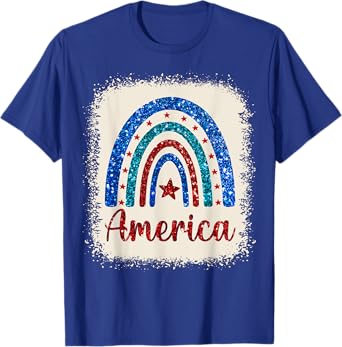 4th of July Patriotic Bleached Rainbow America USA Flag T-Shirt