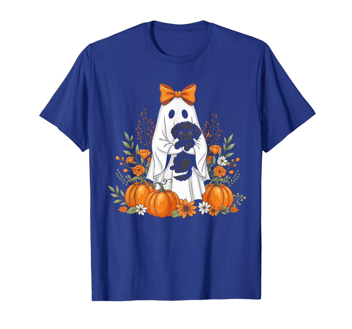 Halloween Ghost and Skeleton Dog Floral Spooky Ghosts Goth T-Shirt