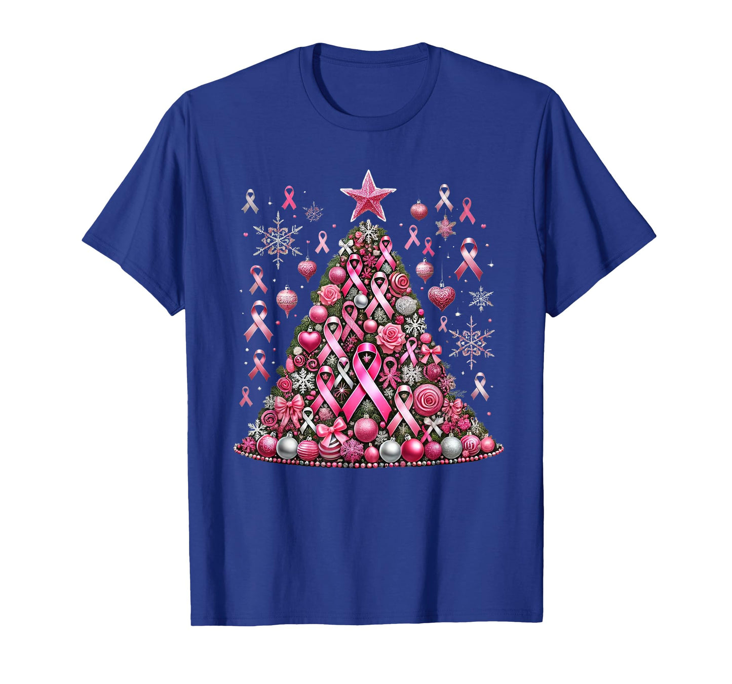 Snowflakes Ornament Decoration Breast Cancer Christmas Tree T-Shirt