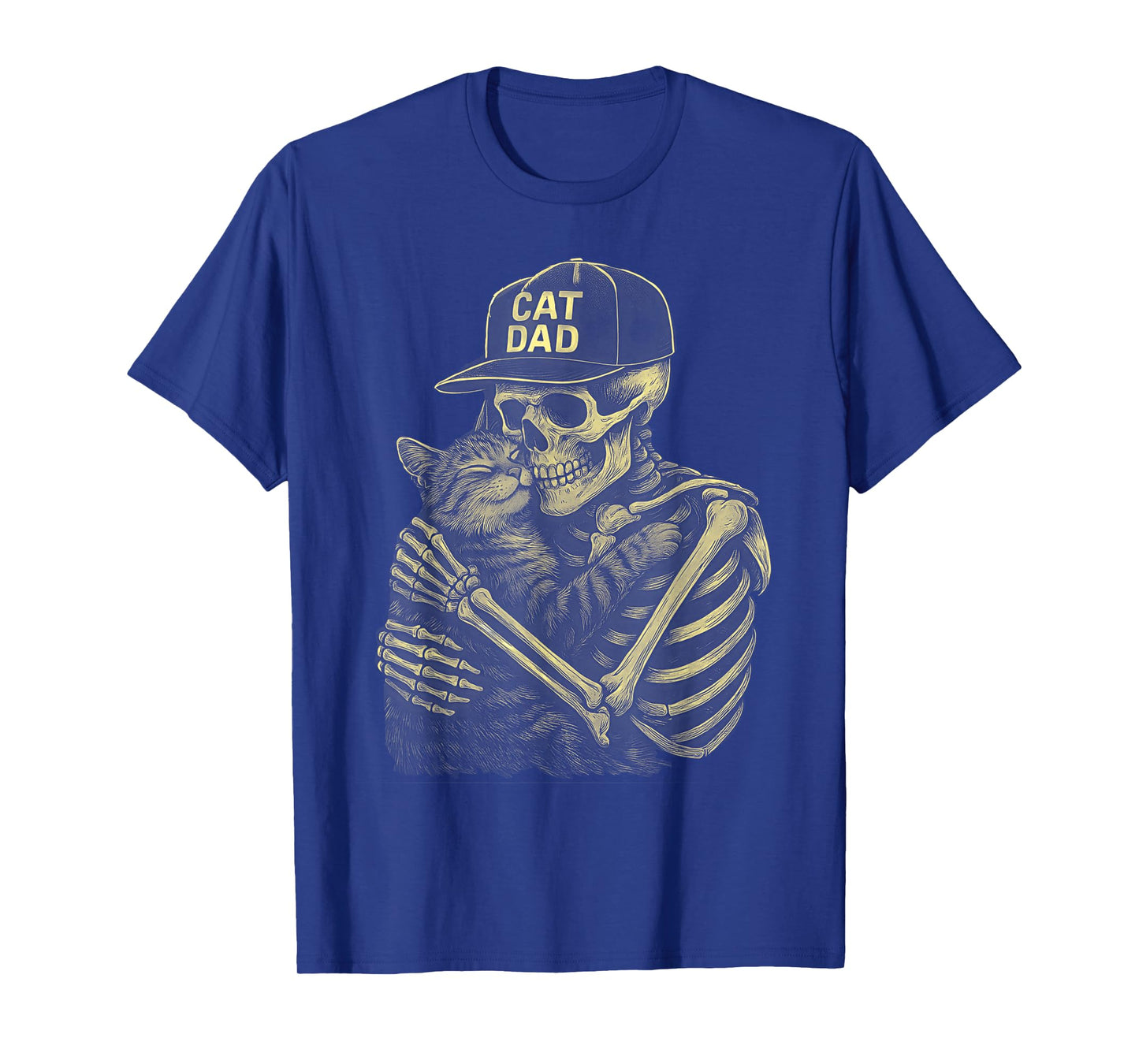 Retro Cat Dad Skeleton Hugging Cute Tabby Silhouette T-Shirt