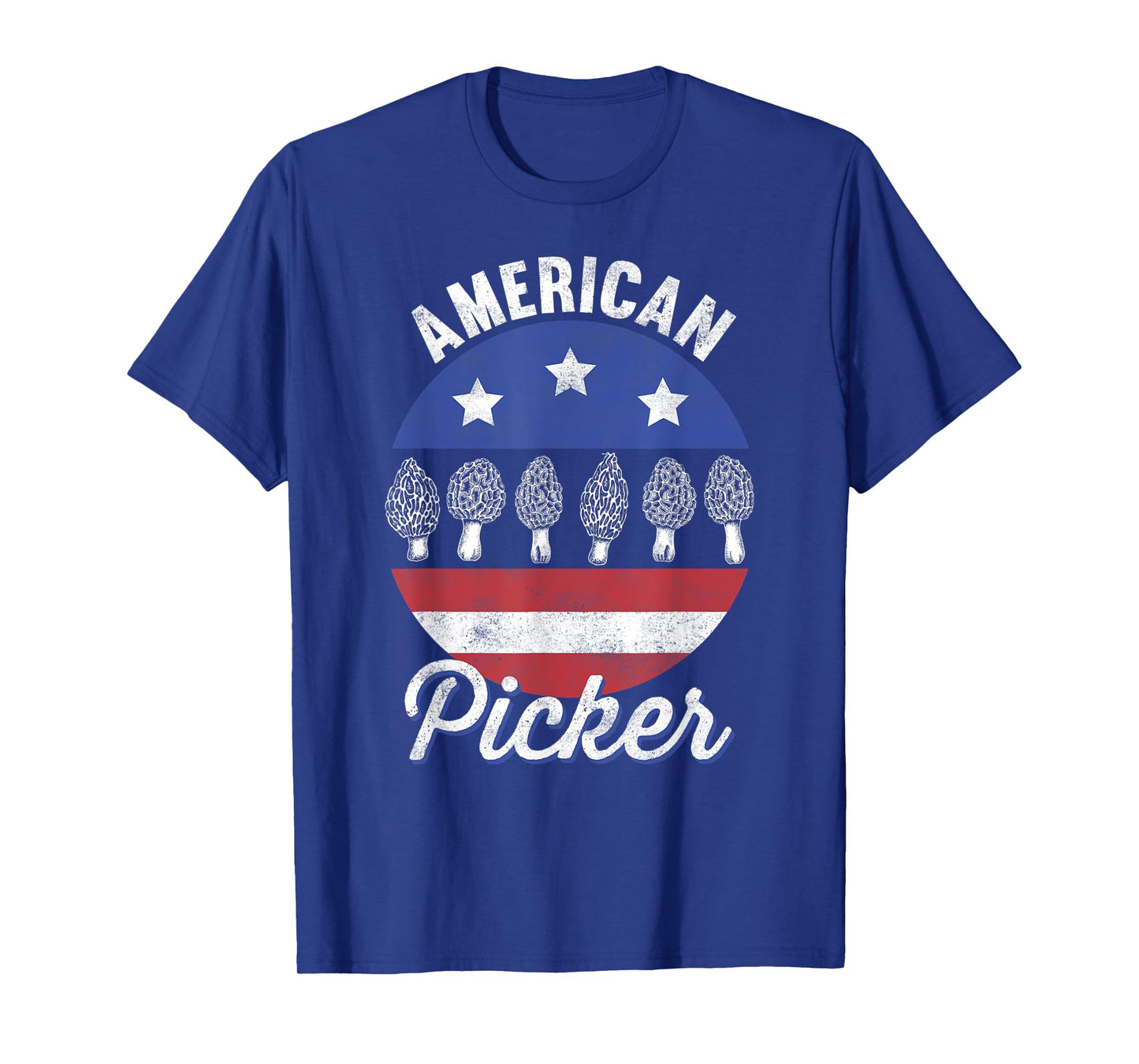 Morel Mushroom Hunter American Picker US Flag Retro Foraging T-Shirt