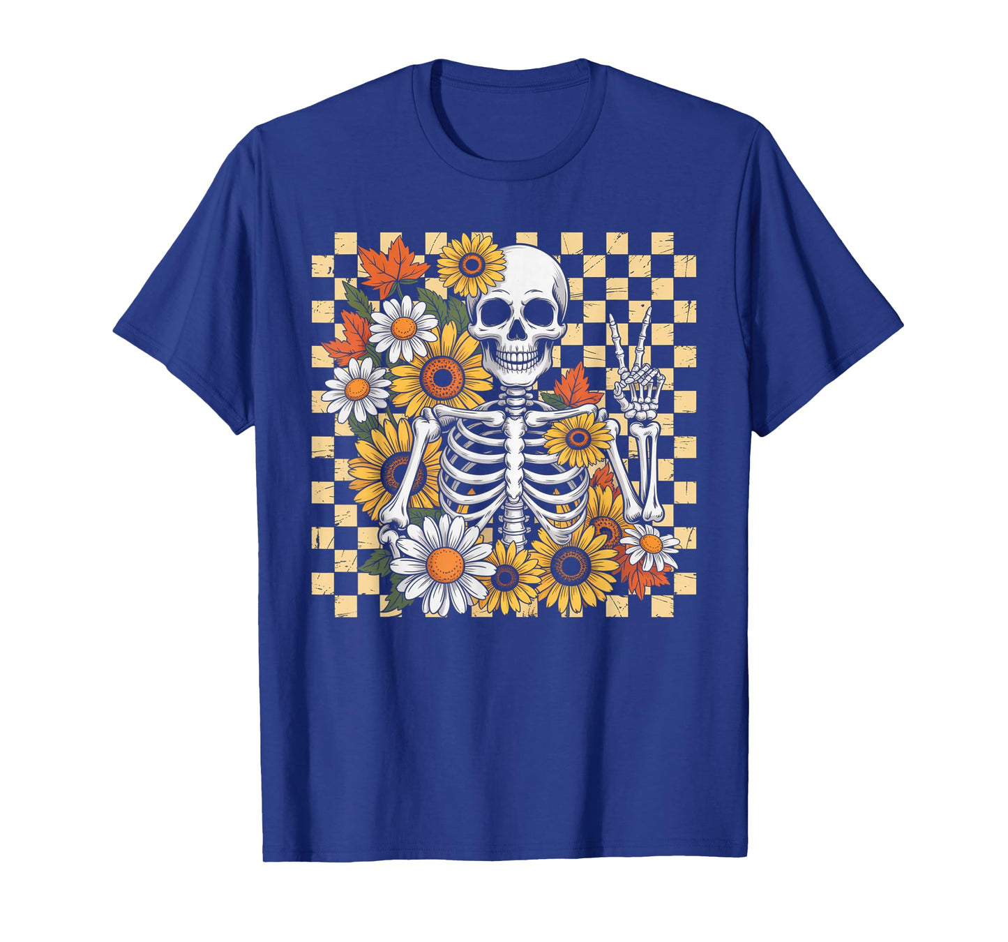 Retro Fall Skeleton Halloween Skeleton Flower Spooky Season T-Shirt