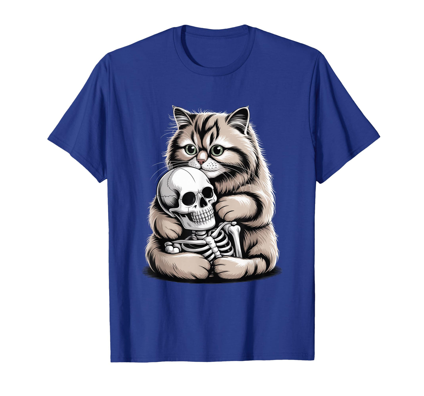 Creepy Cute Gothic Cat Hugging Skeleton Halloween T-Shirt