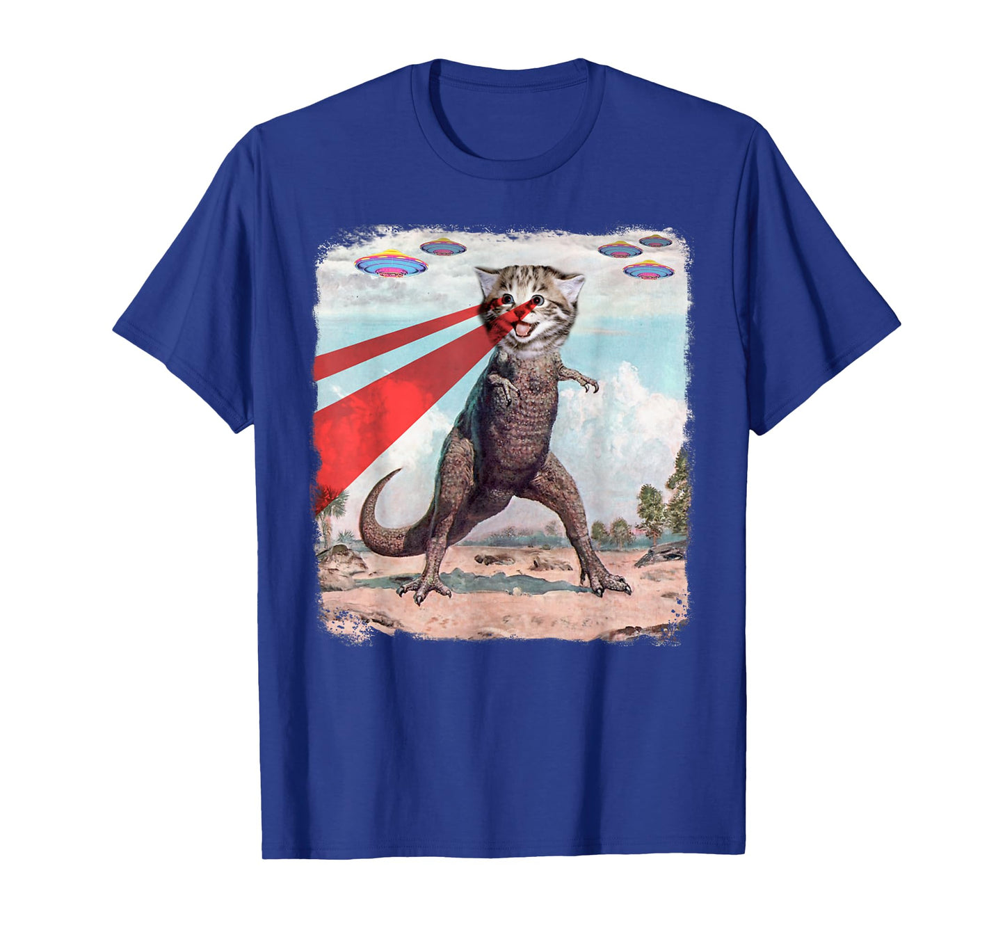 Laser Cat Shirt T Rex Cat Shirt Retro T Shirt Funny UFO Tee T-Shirt for Men Women Kids
