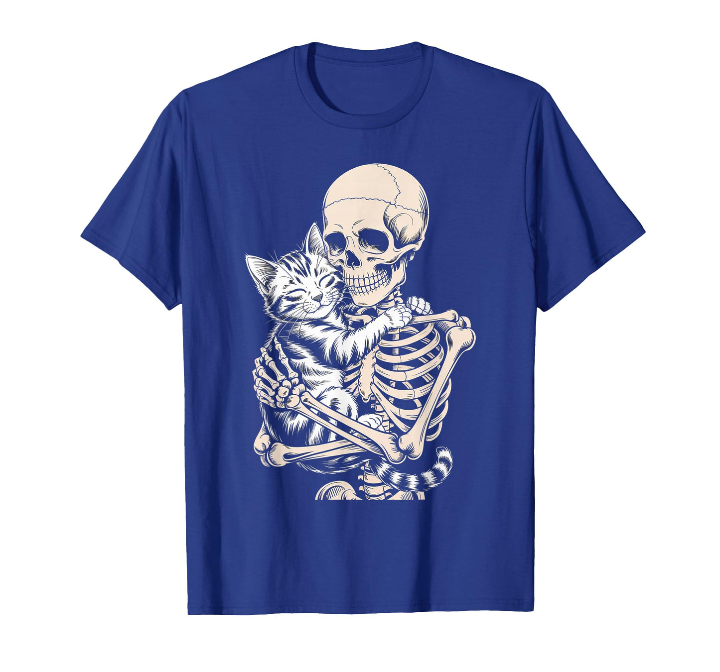 Skeleton Hugging Adorable Cat Vintage Illustration Halloween T-Shirt