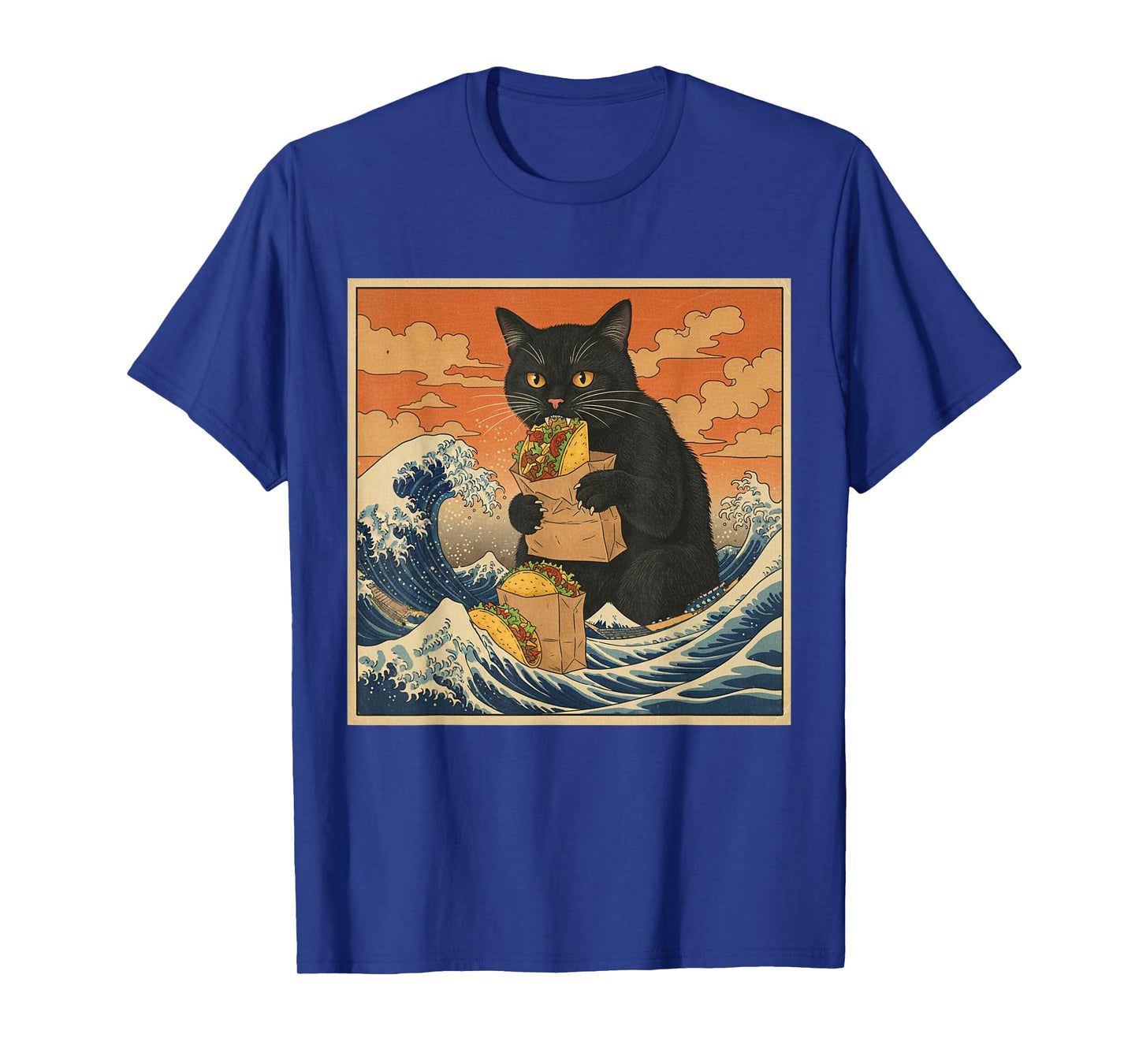Funny Black Cat Eating Tacos Japanese Art Men Women Kid T-Shirt